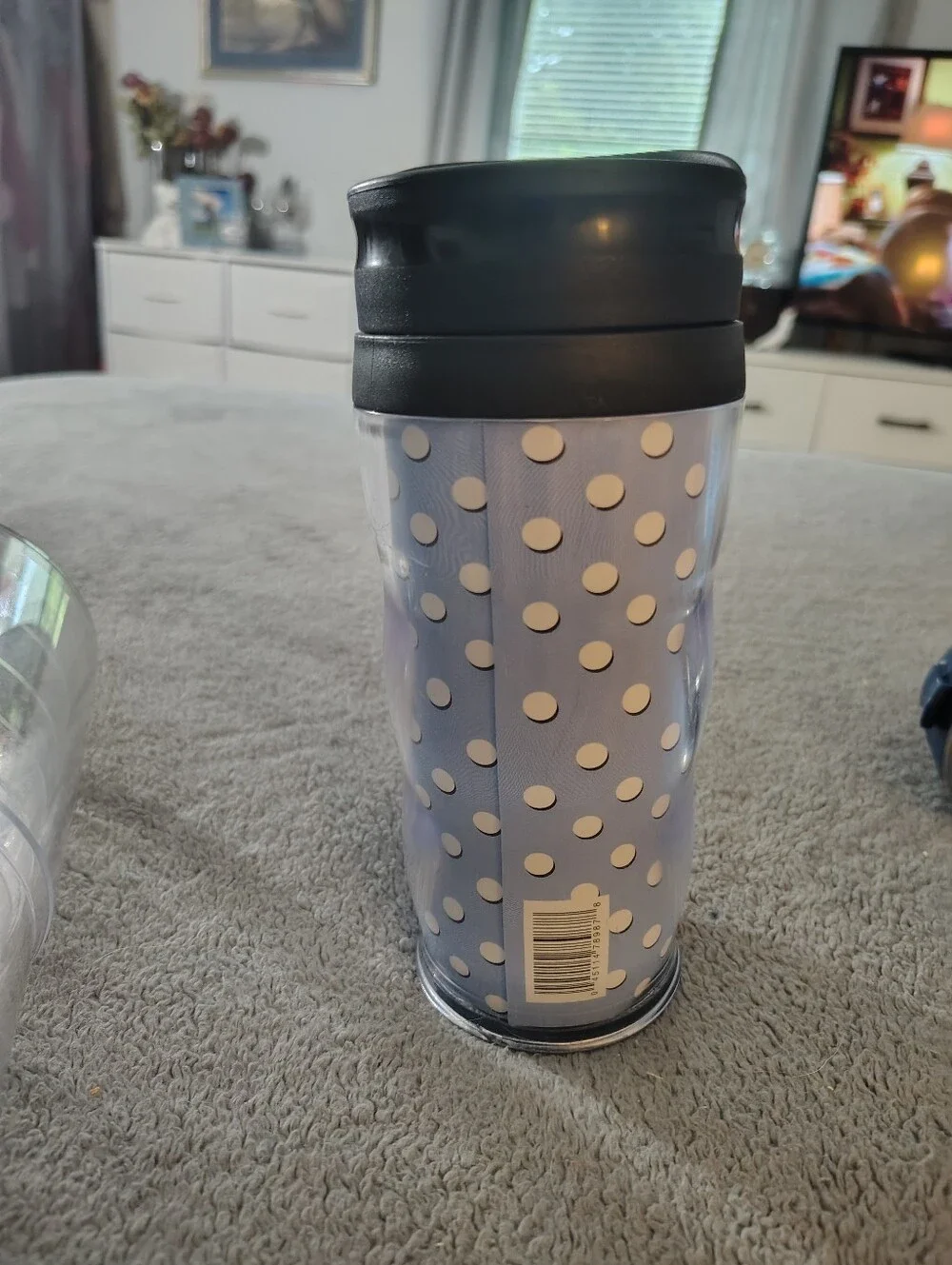 University Logo Polka Dot Travel Tumbler - Light Blue & White UNC Double insulat